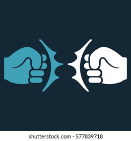 Fist Fight vector icon. Flat bicolor blue and white symbol. Pictogram is isolated on a dark blue background. Designed for web and software interfaces.