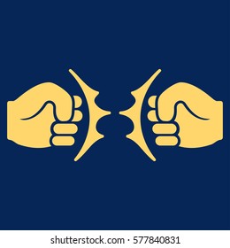 Fist Fight vector icon. Flat yellow symbol. Pictogram is isolated on a blue background. Designed for web and software interfaces.