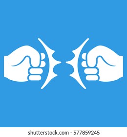 Fist Fight vector icon. Flat white symbol. Pictogram is isolated on a blue background. Designed for web and software interfaces.