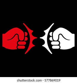 Fist Fight vector icon. Flat bicolor red and white symbol. Pictogram is isolated on a black background. Designed for web and software interfaces.