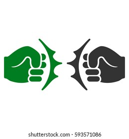 Fist Fight vector icon. Flat bicolor green and gray symbol. Pictogram is isolated on a white background. Designed for web and software interfaces.