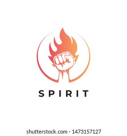 Fist with fire/flame in the circle logo design template