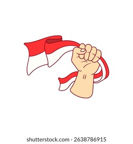 Fist firmly grasping indonesian flag, symbolizing patriotism and commemoration of independence day