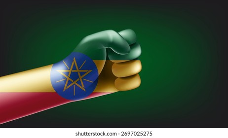 Puño con bandera de Etiopía. Ilustración vectorial 3D