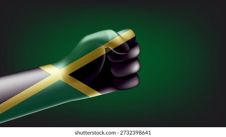 Puño con bandera de Jamaica. Ilustración vectorial 3D