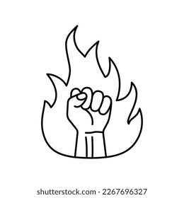 Fist with flame. Fist fire icon. Strong hand fist. Abstract logo design. Vector illustration.