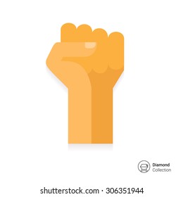 Fist Up Flat Icon. Hand In Fist. Strength Concept Image. Rebel Concept Icon. Icon For Presentation, Training, Marketing, Design, Web. Can Be Used For Creative Template, Logo, Sign, Craft.  