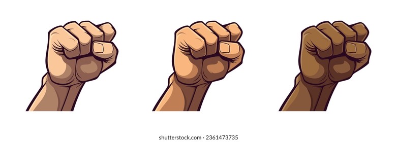 Poner el puño en forma plana. Conjunto de manos multicolores en un puño aislado. Ilustración del vector
