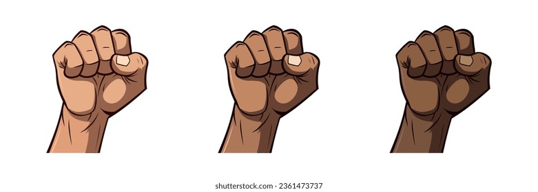 Fist up in flat style. Set of multi-colored hands in a fist isolated. Vector illustration
