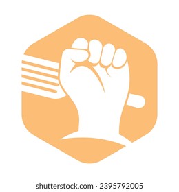 Fist food logo design icon vector illustration. Fist hand with fork logo design icon.