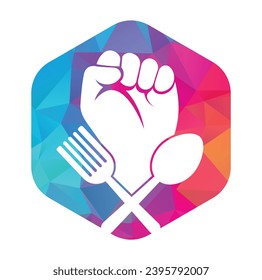 Fist food logo design icon vector illustration. Fist hand with fork logo design icon.