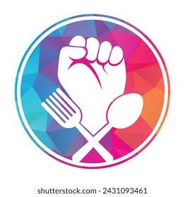 Fist food logo design icon vector illustration. Fist hand with fork logo design icon.