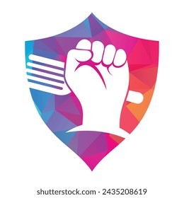 Fist food logo design icon vector illustration. Fist hand with fork logo design icon.