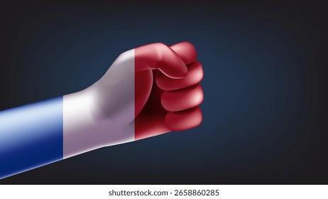 Puño con bandera francesa. Ilustración vectorial 3D
