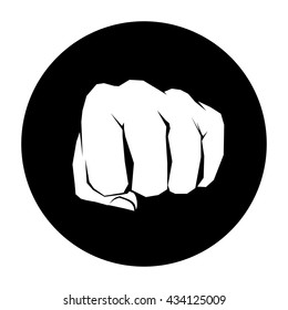 Fist front view icon in black circle for using in web design or for emblems in black and white stile vector illustration.