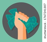 Fist full of money, bills.