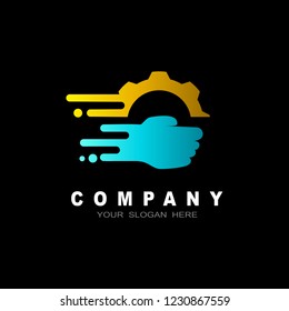 fist and gear logo design template, fast workshop icon
