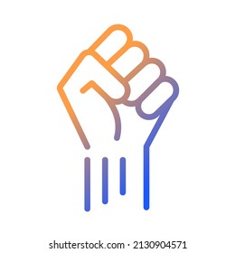 Fist up gradient linear vector icon. Symbol of protest and resistance. Political solidarity. Strength and power. Thin line color symbol. Modern style pictogram. Vector isolated outline drawing