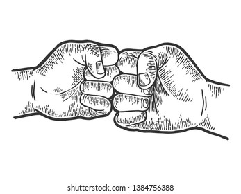 Fist greeting sketch engraving vector illustration. Scratch board style imitation. Black and white hand drawn image.