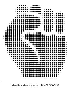 Fist halftone vector icon. Illustration style is dotted iconic Fist icon symbol on a white background. Halftone pattern is circle blots.