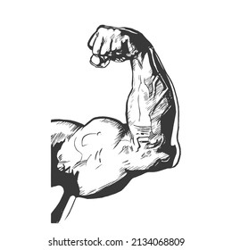 Fist, hand with athletic muscles. Graphics sketch
