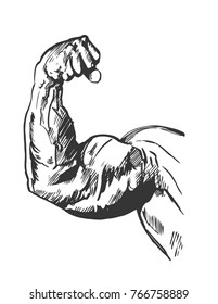 Fist, hand with athletic muscles. Graphics sketch