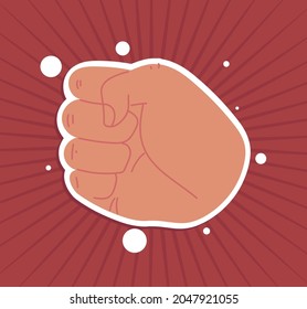 fist hand cartoon on sunburst background