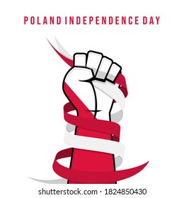 Fist hand with colored of Poland flag. Template design for Poland Independence Day.