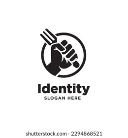 fist hand with fork ,arm bring cutlery for food restaurant cullinary logo design