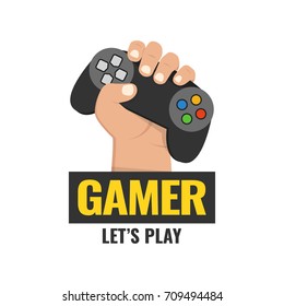 Fist hand with gamer joy stick. Vector illustration.