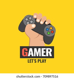 Fist hand with gamer joy stick. Vector illustration.