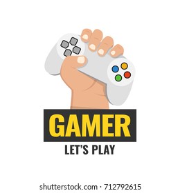 Fist hand with gamer joy stick. Vector illustration.