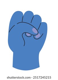 Fist hand gesture. Blue hand illustration. Vector flat illustration