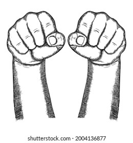 Fist hand Gesture in Hatching Style drawing.
