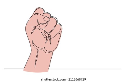 Fist up hand gesture. One continuous line art drawing vector illustration of arm folded in a fist.