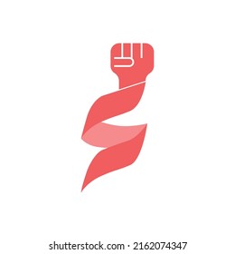 Fist up hand gesture with ribbon vector logo. Suitable for political party, political figure, resistance, and people welfare movement.