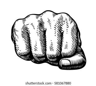 Fist, hand gesture sketch. Punch symbol. Vector illustration