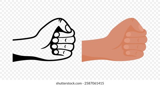 Fist Hand Gesture Vector Illustration. Clenched Fist Symbol, Hand Fist Icon, Strong Hand Clipart. Power Gesture Vector, Raised Fist Outline Symbol, Strength Sign, Clipart