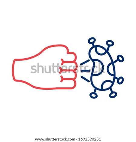 fist hand hitting covid 19 particle line style icon vector illustration design
