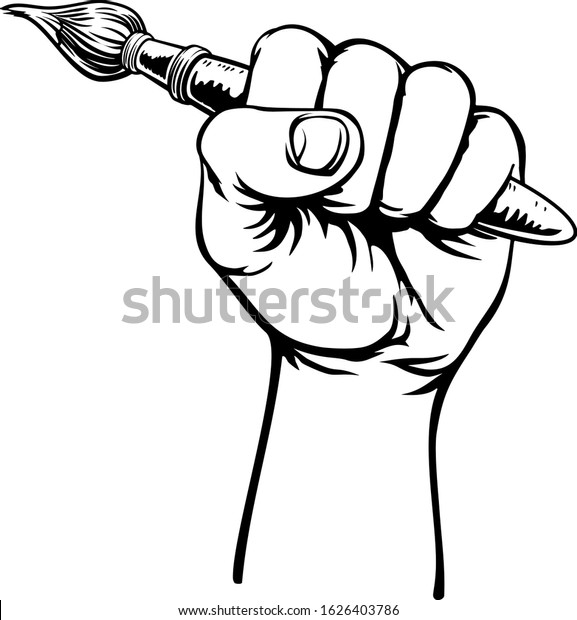 Fist Hand Holding Artists Paintbrush Vintage Stock Vector (Royalty Free ...