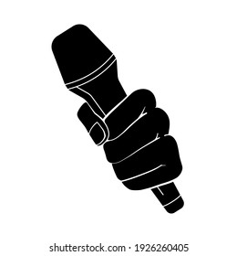 Fist or hand holding microphone for karaoke singer concept in vector silhouette