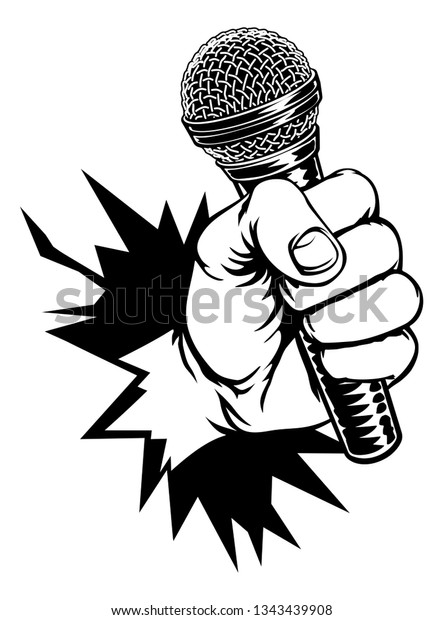 Fist Hand Holding Microphone Mic Breaking Stock Vector (royalty Free 