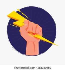 Fist hand holding thunderbolt. Zeus and power concept - vector illustration
