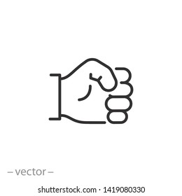 fist hand icon, knock line symbol on white background - editable stroke vector illustration eps10