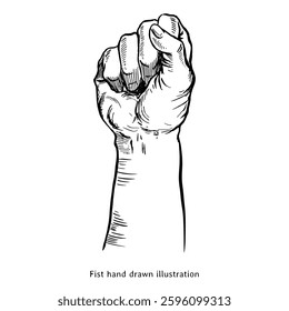 Fist hand illustration. Fist hand drawn illustration in vintage style. Fist hand sketch. Labor day illustration