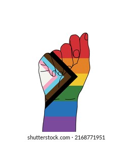 fist hand painted with the lgbtqia+ flag