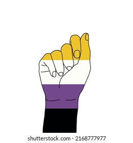 fist hand painted with the non-binary flag