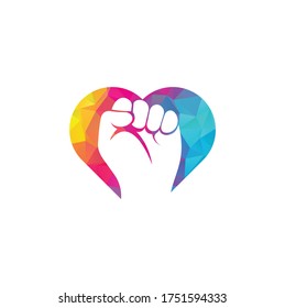 Fist hand power logo. Fist heart shape concept logo design	