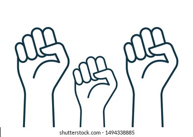 Fist hand power logo. Protest strong fist raised fight icon, rebel illustration.