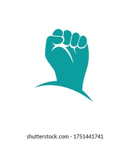 Fist hand power logo. Protest strong fist raised fight logo.